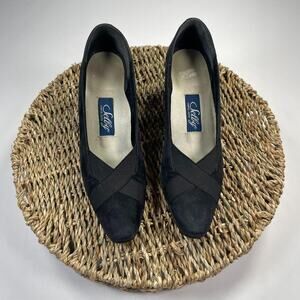 Selby Narrow Heels, Vintage Suede Heels, Women's Size 6 2A, Black Suede Heels